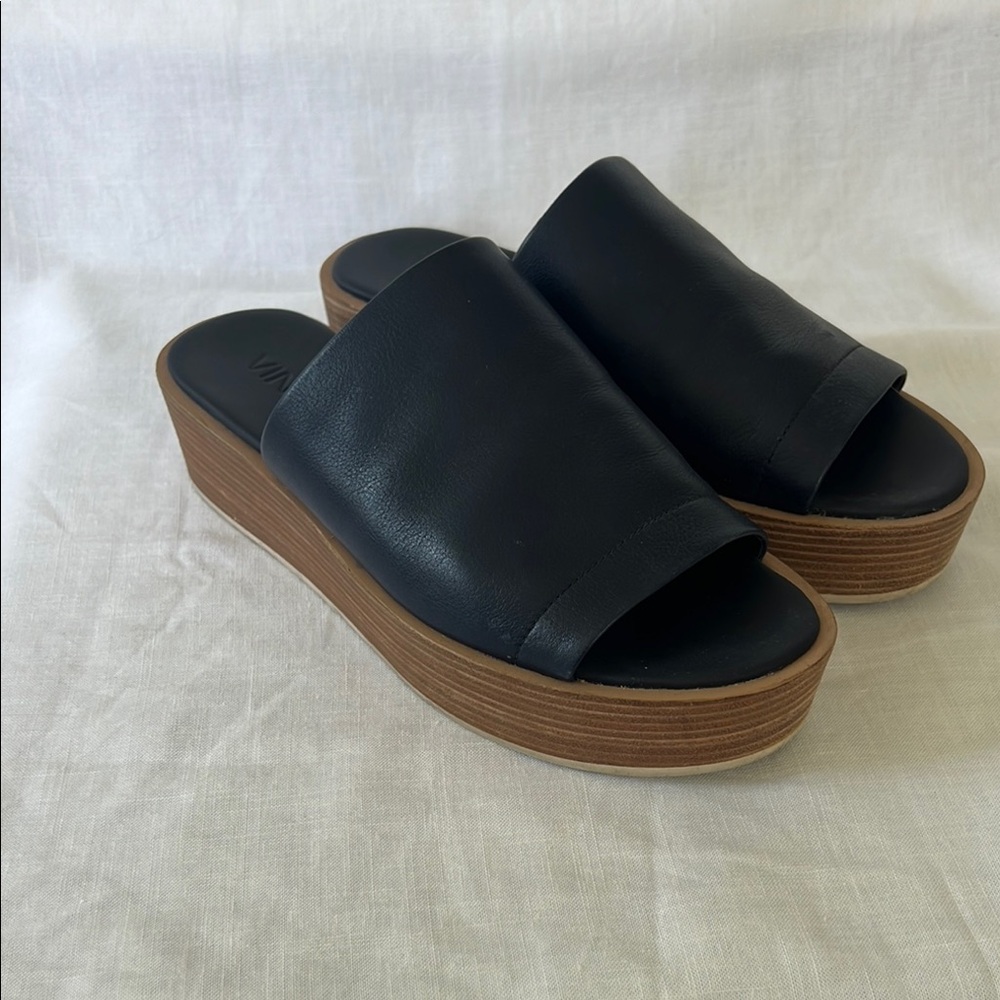 Vince Blue Leather Saskia Platform Slides